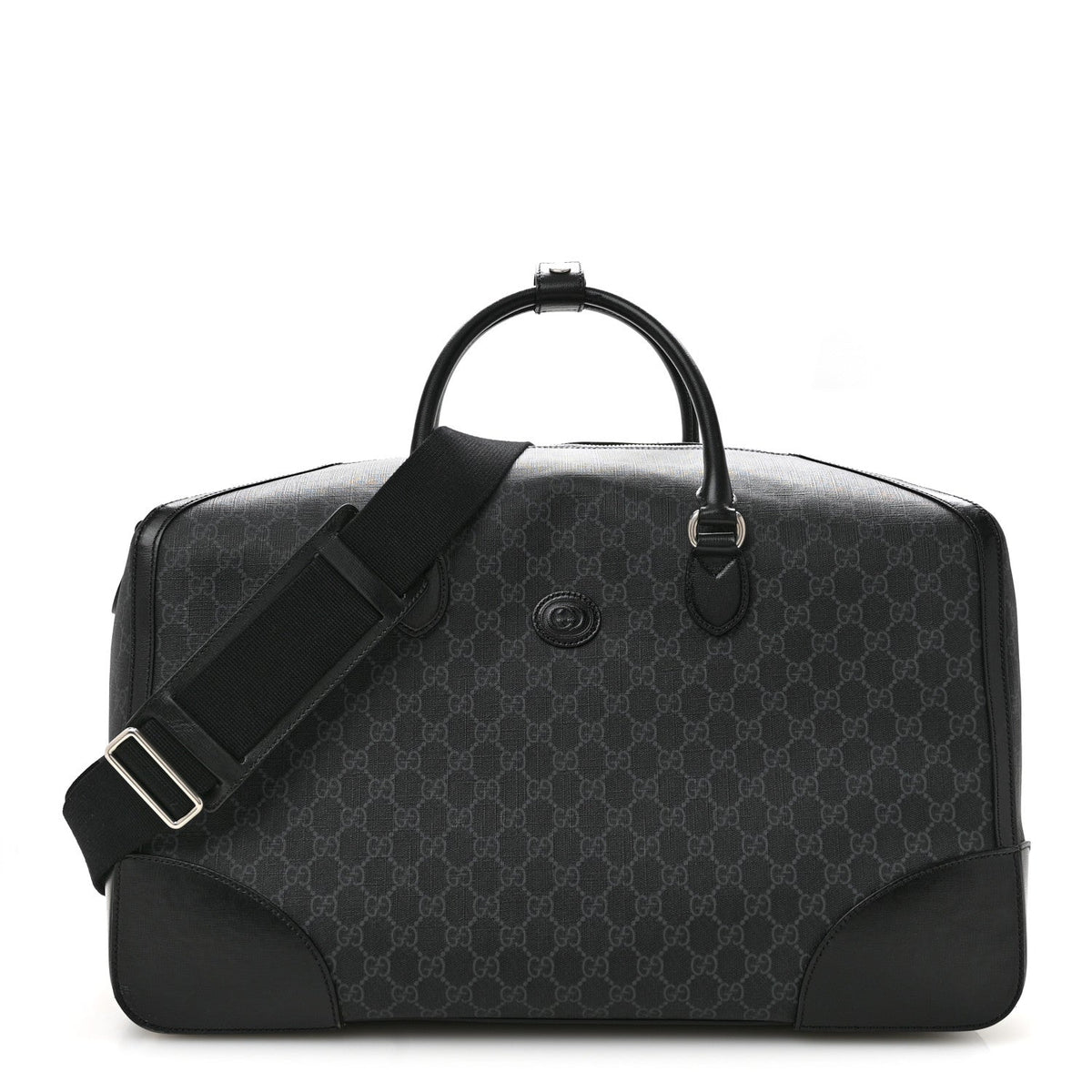 GG Supreme Monogram Azalea Calfskin Retro Interlocking G Large Duffle Bag Black Grey