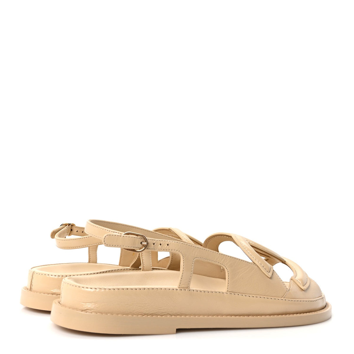 Shiny Crumpled Lambskin CC Cut Out Sandals 38 Beige