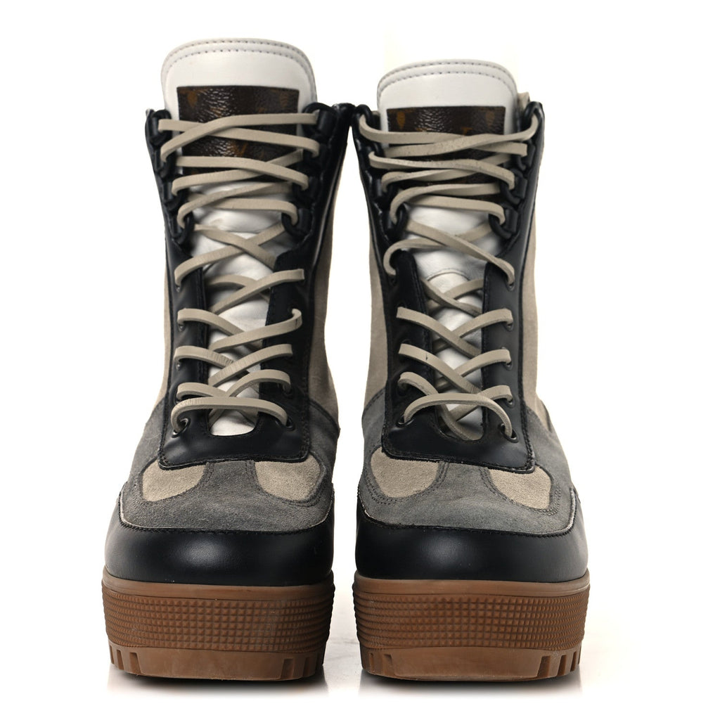 Suede Calfskin Monogram Laureate Platform Desert Boots 37 Grey