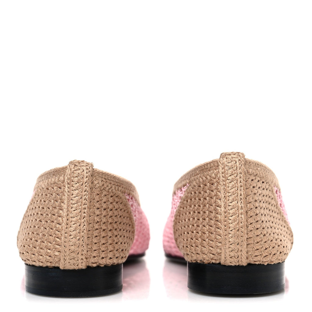 Raffia Cap Toe Ballerina Flats 37 Pink Beige