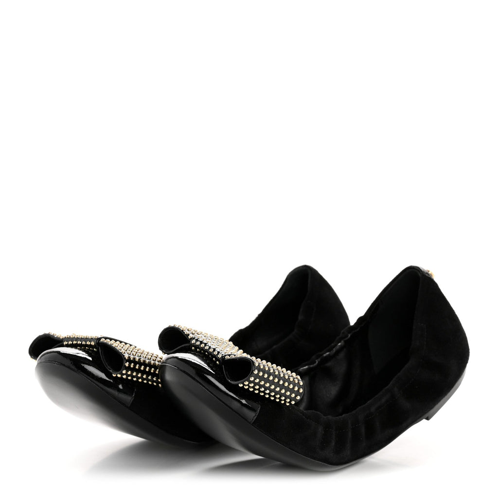 Suede Patent Studded Flirty Ballerina Bow Flats 39.5 Black