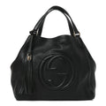 Pebbled Calfskin Medium Soho Shoulder Bag Black