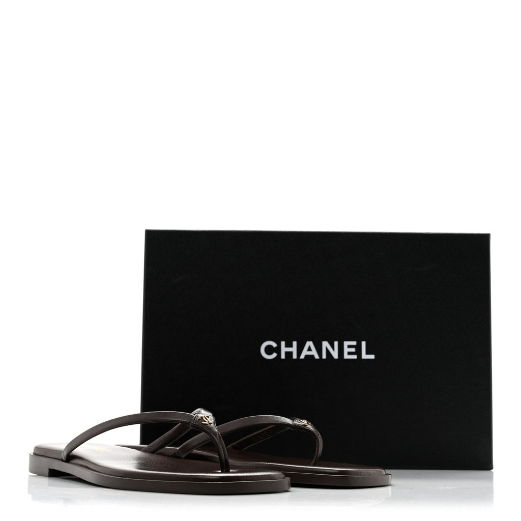 Goatskin Times Square Thong Sandals 39 Brown