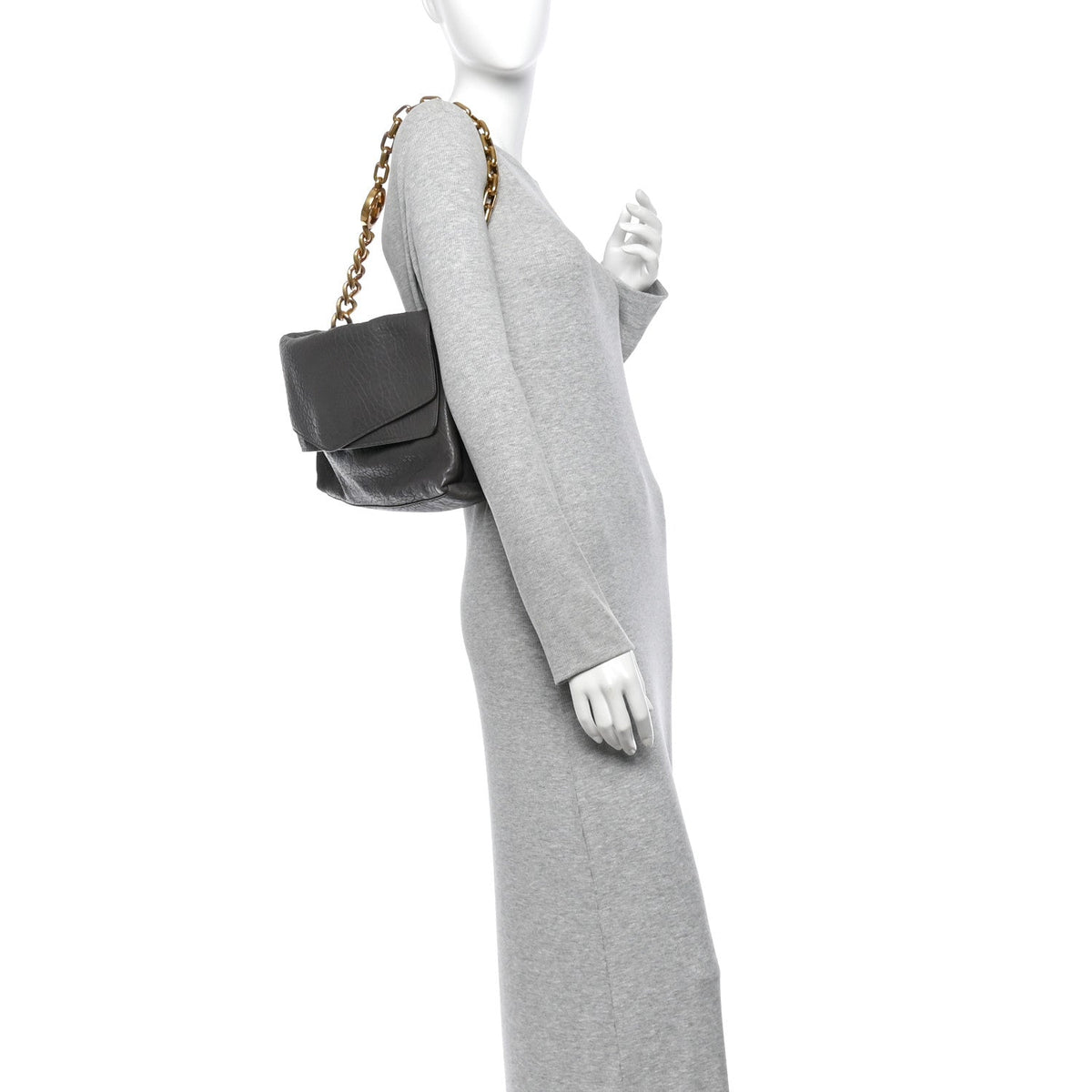 Grained Lambskin Large Chain Shoulder Bag Grey