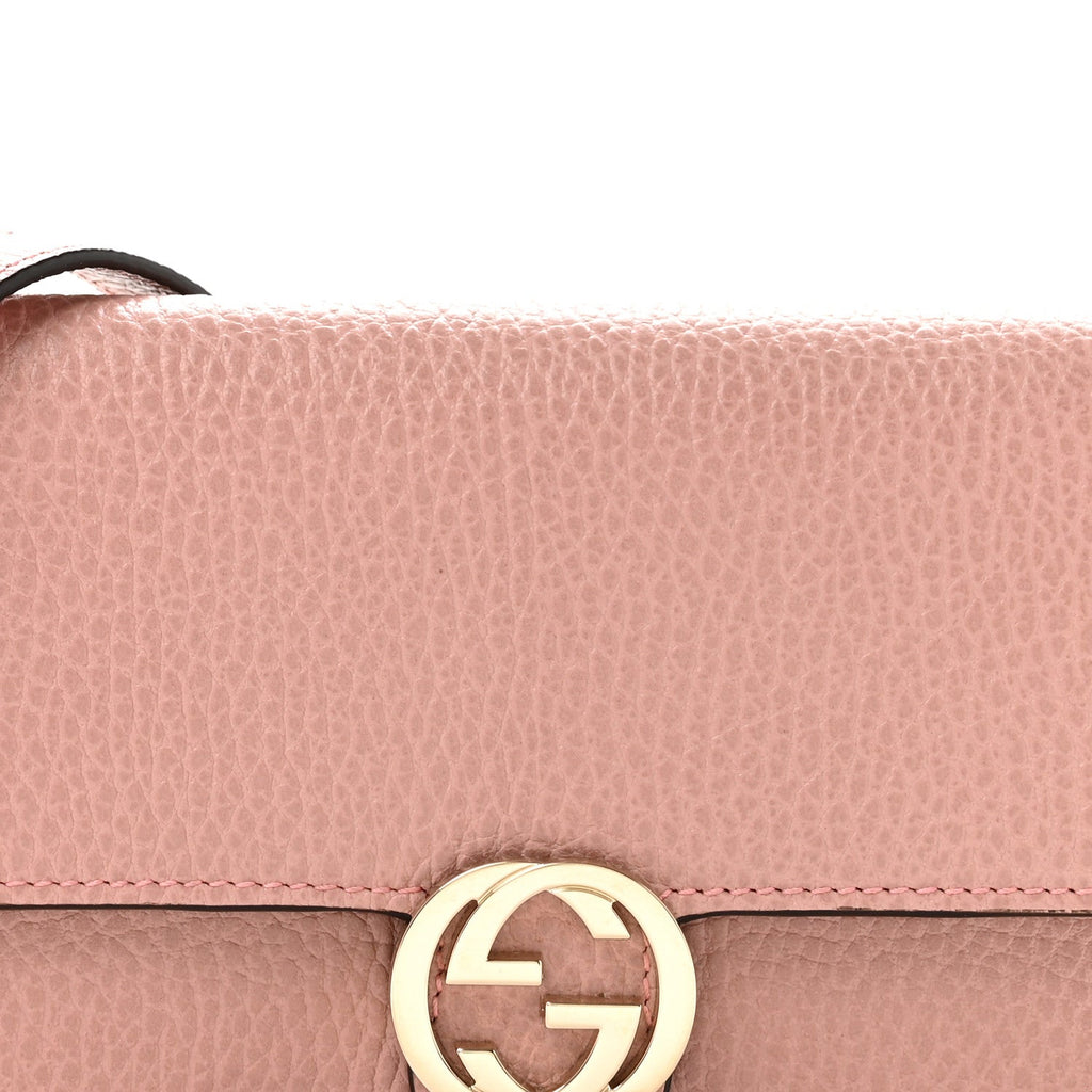Dollar Calfskin Interlocking G Chain Wallet Soft Pink