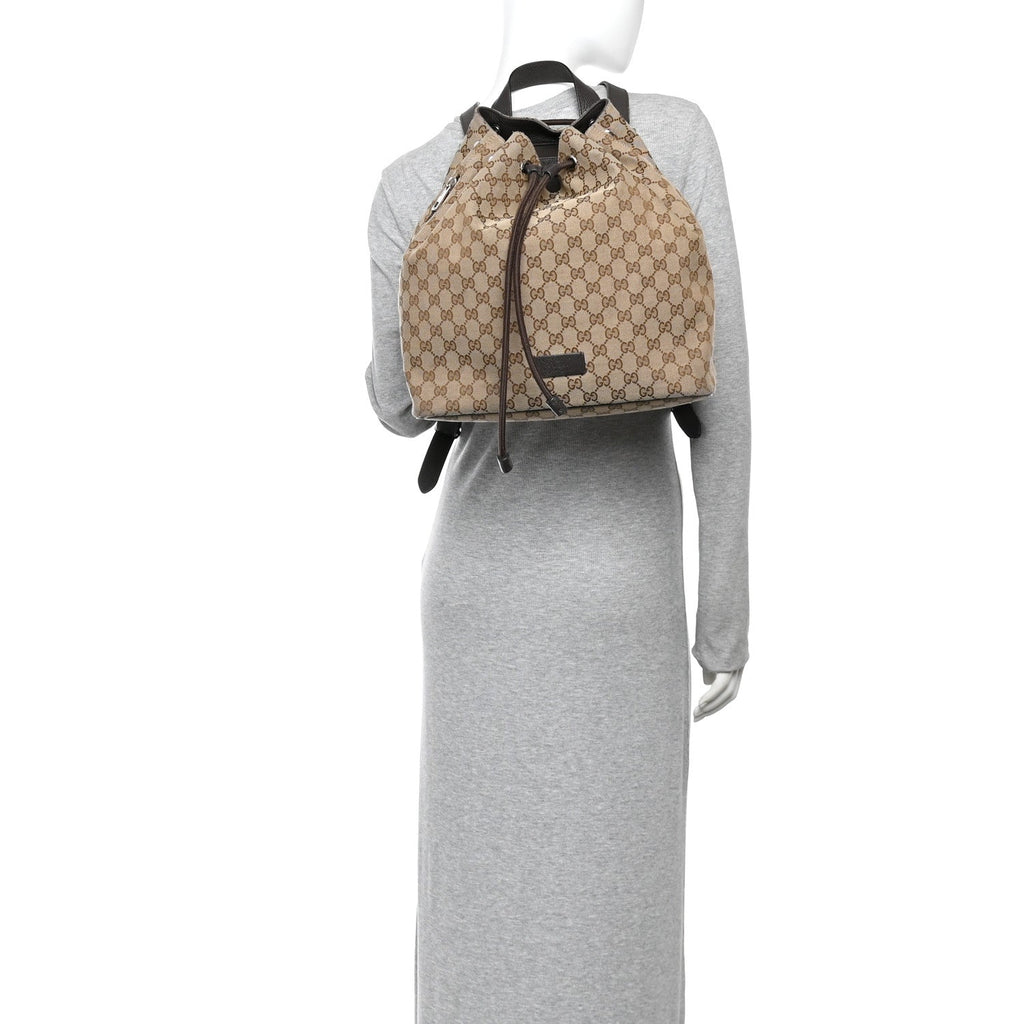 Monogram Dollar Calfskin O Drawstring Backpack Beige Ebony Testa di Moro Dark Chocolate