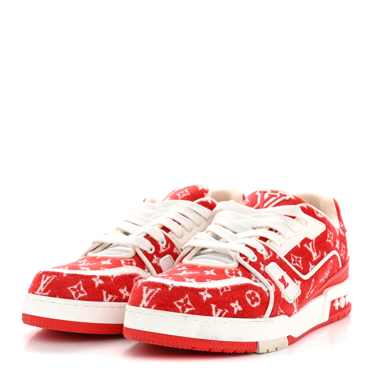 Jacquard Velvet Monogram Mens LV Trainer Sneakers 8 Red