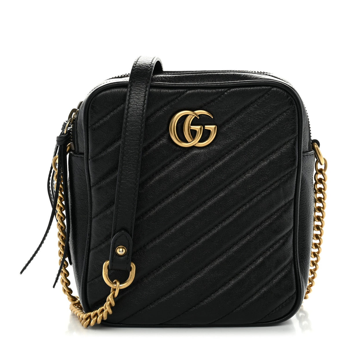 Azalea Calfskin Matelasse Diagonal Tall GG Marmont Crossbody Bag Black