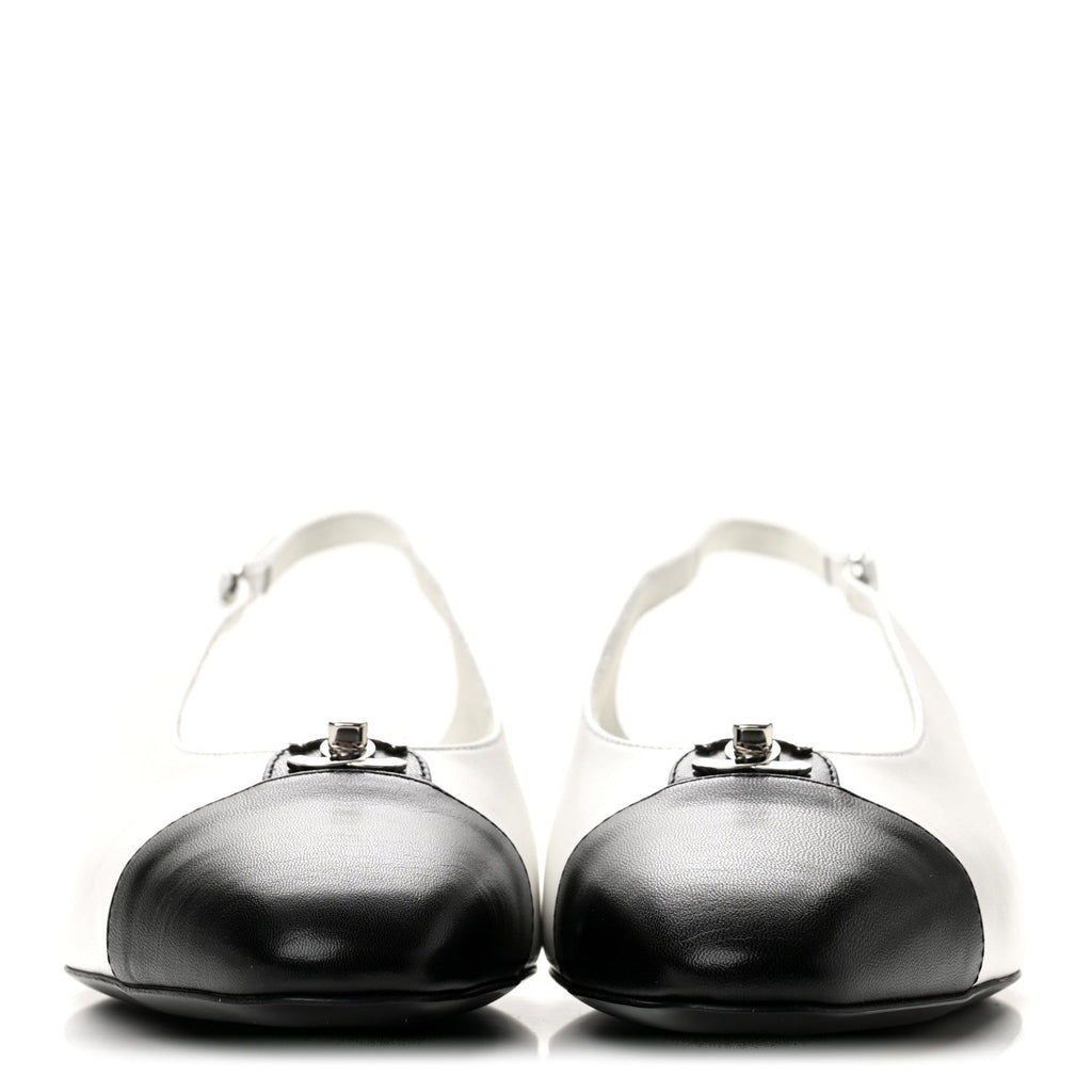 Goatskin Grosgrain Cap Toe CC Slingback Pumps 40 Black White