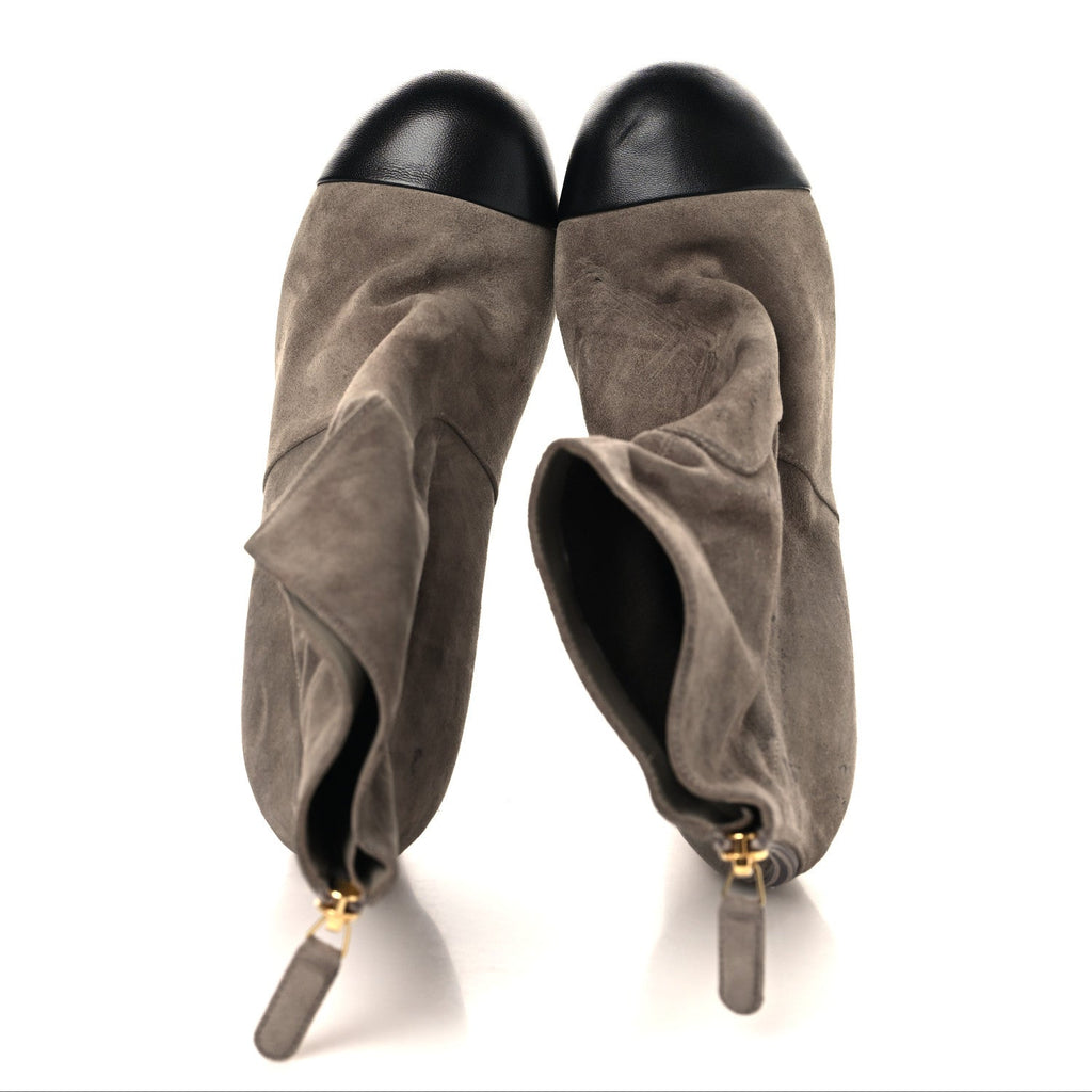 Suede Lambskin Cap Toe CC Boots 39 Beige Black