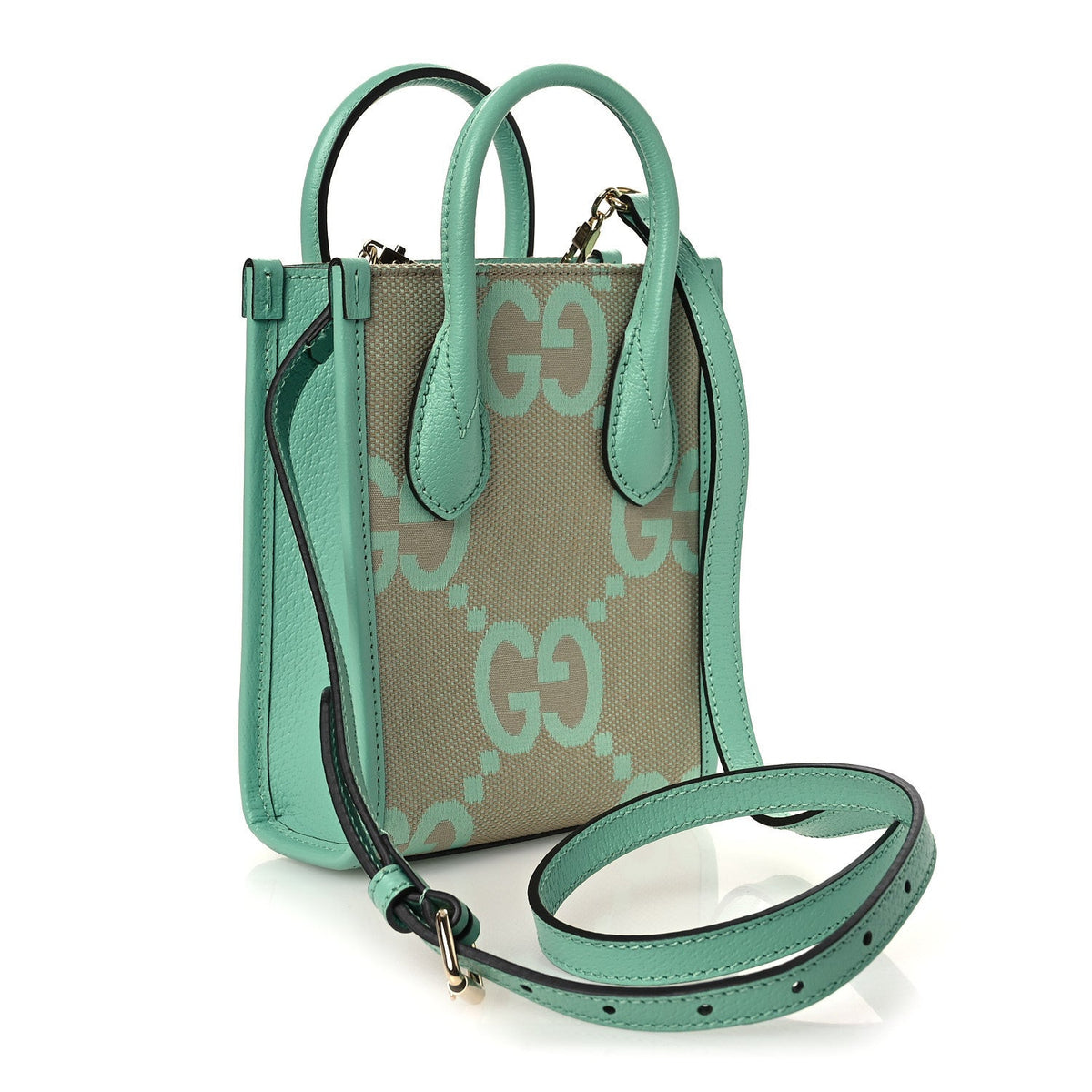 Monogram Jumbo GG Textured Dollar Calfskin Mini Tote Bag Pepperlight Mint