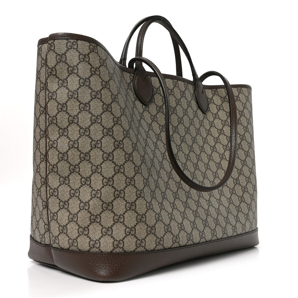 GG Supreme Monogram Textured Calfskin Medium Ophidia Shoulder Tote Bag Beige Ebony New Acero