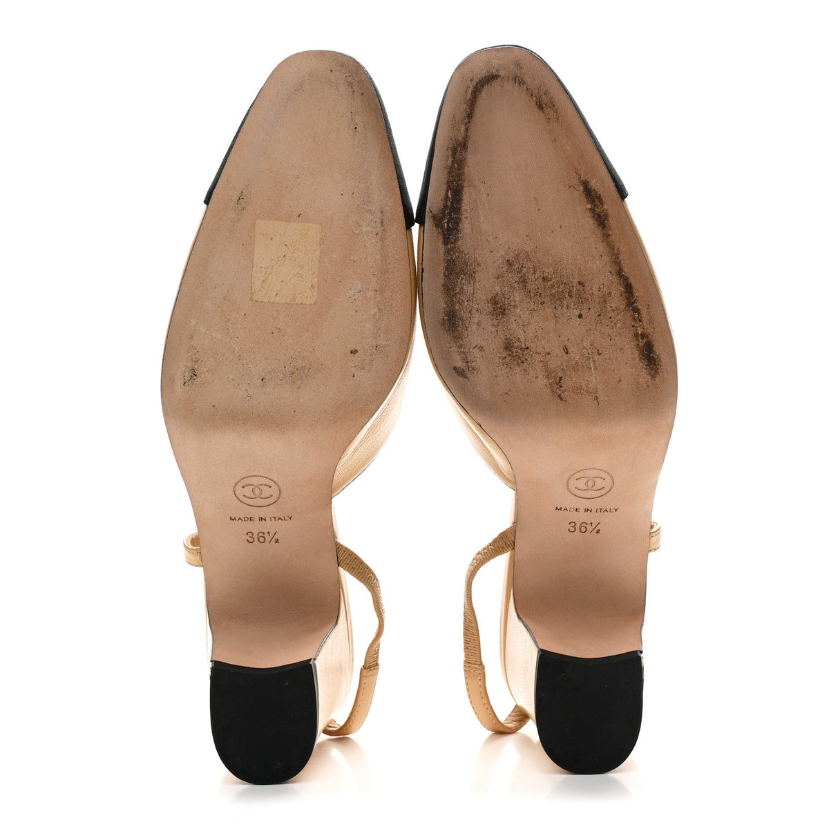 Goatskin Grosgrain Cap Toe CC Slingback Pumps 36.5 Beige Black