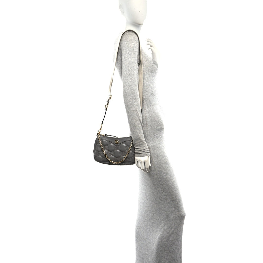 Calfskin GG Matelasse Chain Handbag Dusty Grey Natural