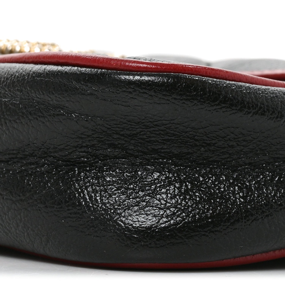 Vintage Effect Calfskin Matelasse Diagonal Super Mini Torchon GG Marmont Shoulder Bag Black Romantic Cherry