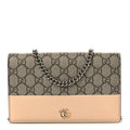 GG Supreme Monogram Textured Dollar Calfskin Mini GG Marmont Chain Wallet Souffle Rose