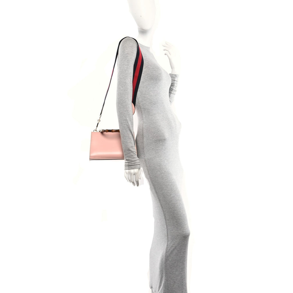 Nappa Bamboo Web Mini Nymphaea Top Handle Bag Perfect Pink Mystic White