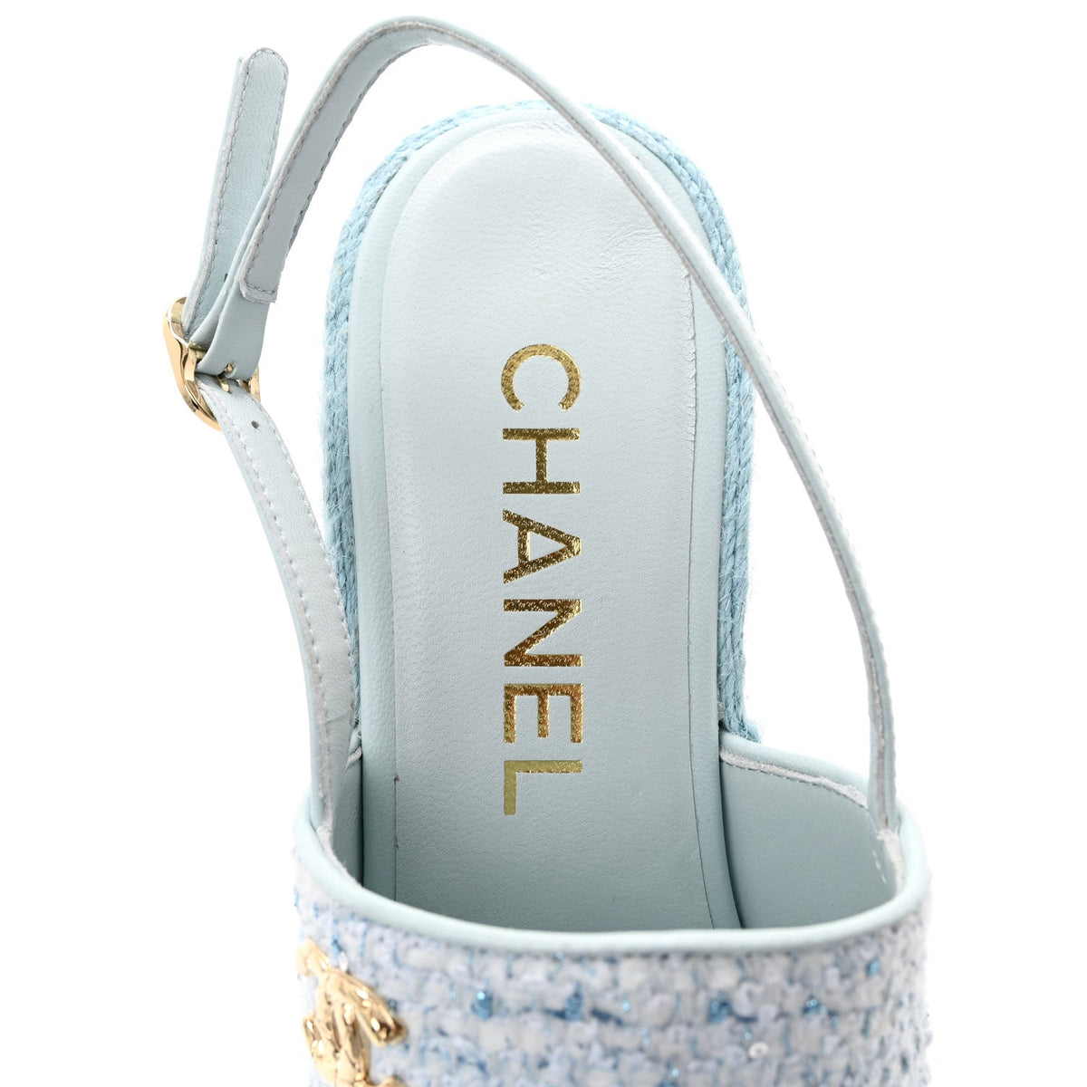 Tweed Braided Cord Wedge Sandals  37 Blue