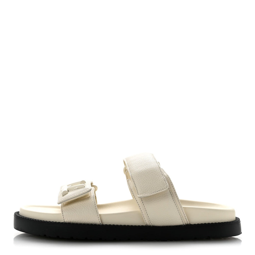 Grained Calfskin Sunset Comfort Flat Sandals  36 Light Beige