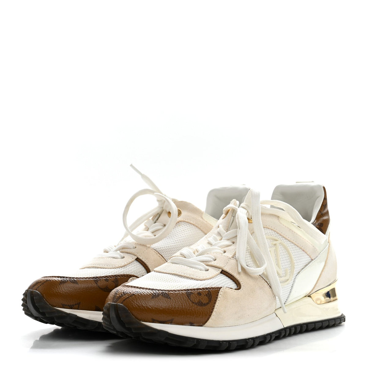 Calfskin Monogram Run Away Sneakers 36.5 White