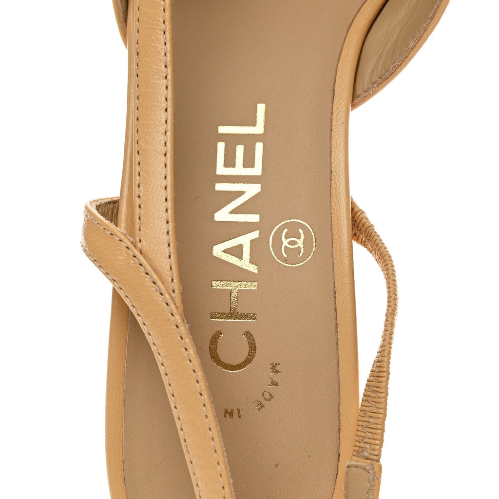 Goatskin Grosgrain Cap Toe CC Slingback Pumps 36.5 Beige Black