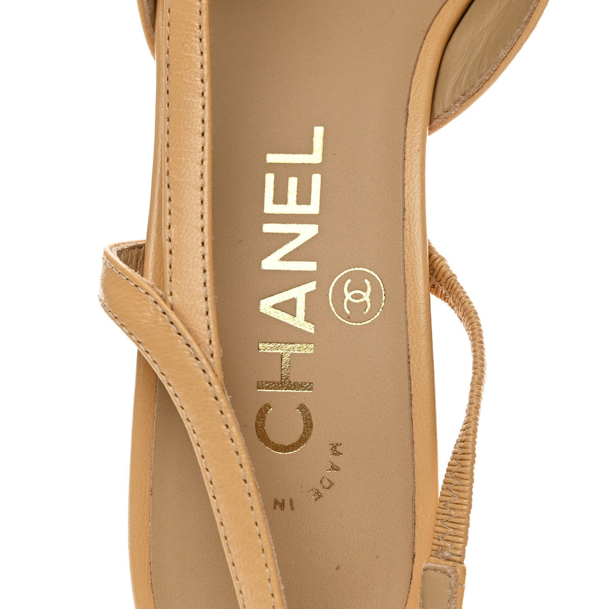Goatskin Grosgrain Cap Toe CC Slingback Pumps 36.5 Beige Black
