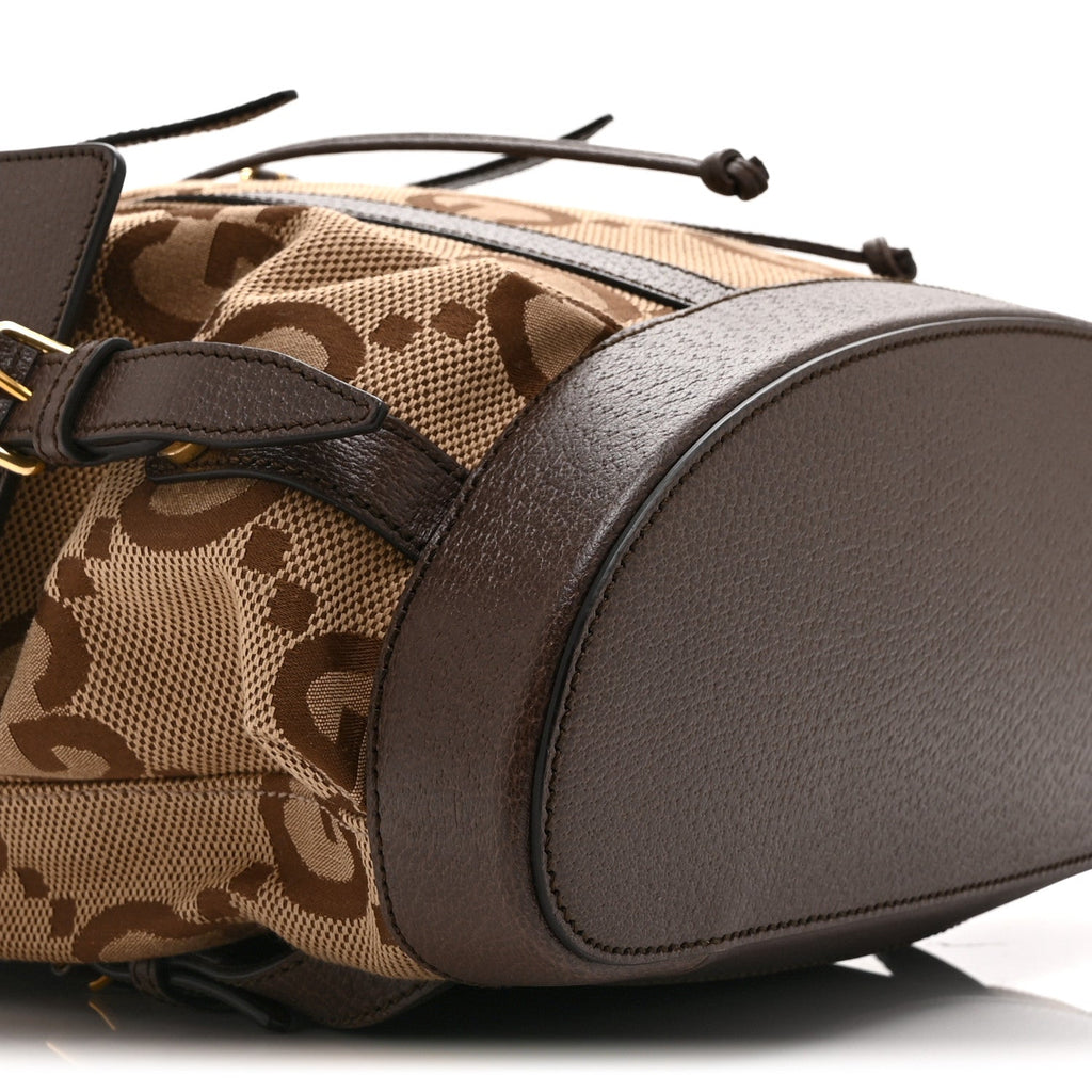 Monogram Jumbo GG Textured Dollar Calfskin Web Double Buckle Backpack Camel Ebony New Acero