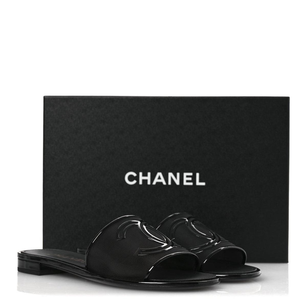 Mesh Patent Calfskin CC Mules 39 Black