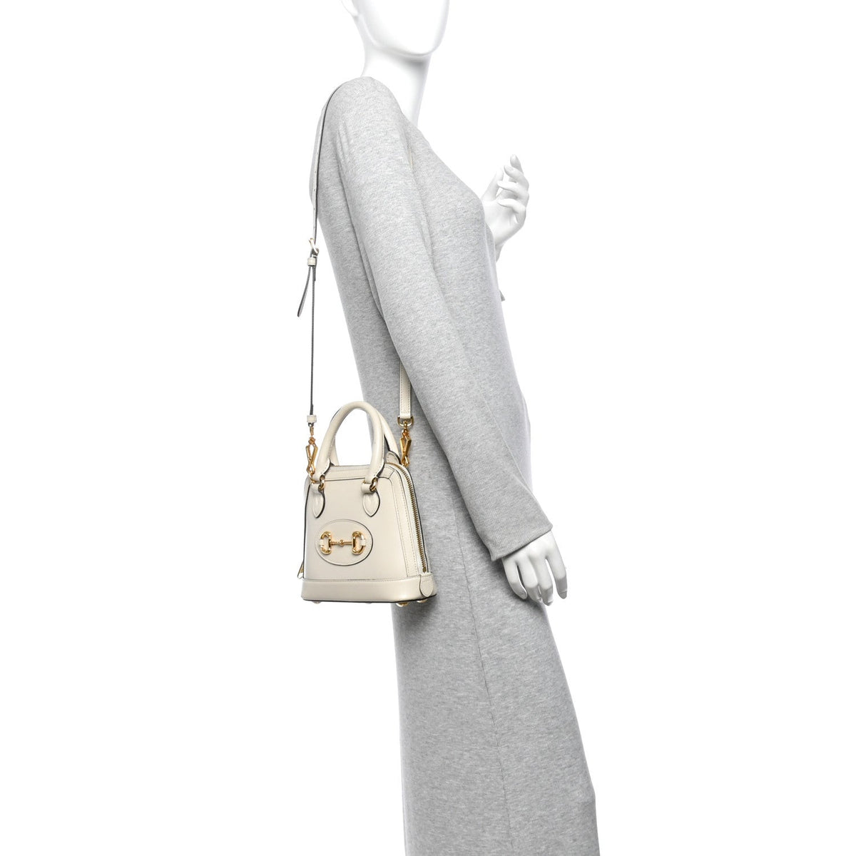 Boarded Plutone Calfskin Mini Horsebit 1955 Top Handle Bag Mystic White