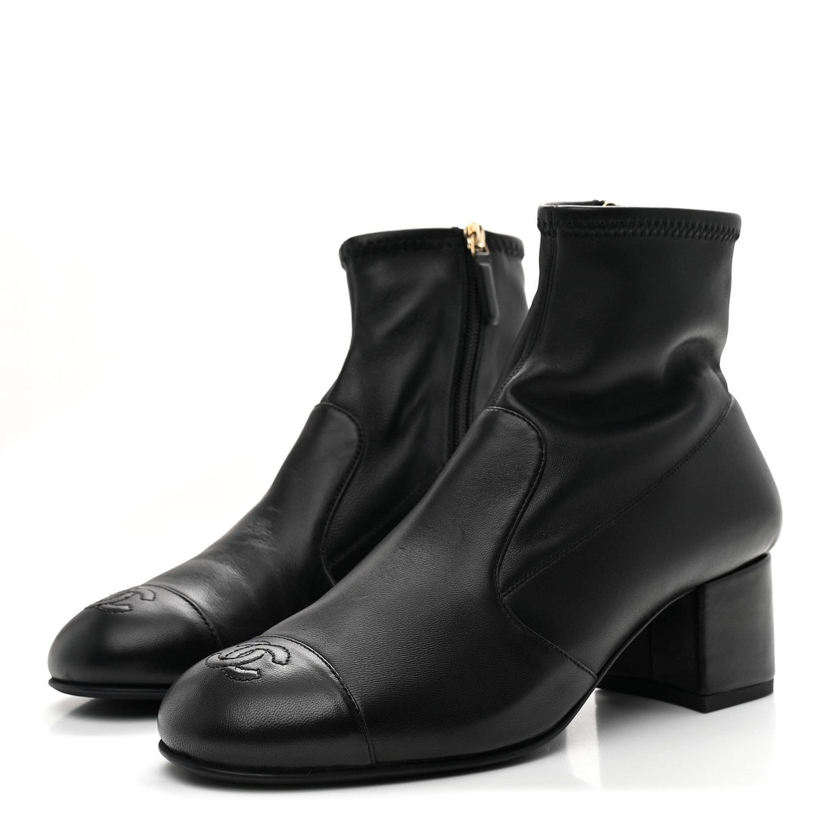 Stretch Lambskin Cap Toe CC Short Boots 38 Black