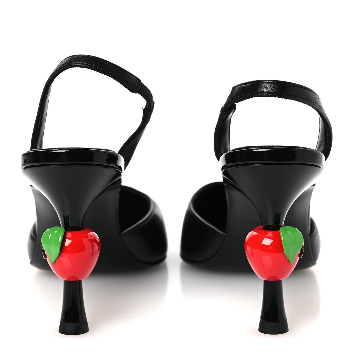 Lambskin Patent Cap Toe CC Apple Slingback Pumps 37 Black