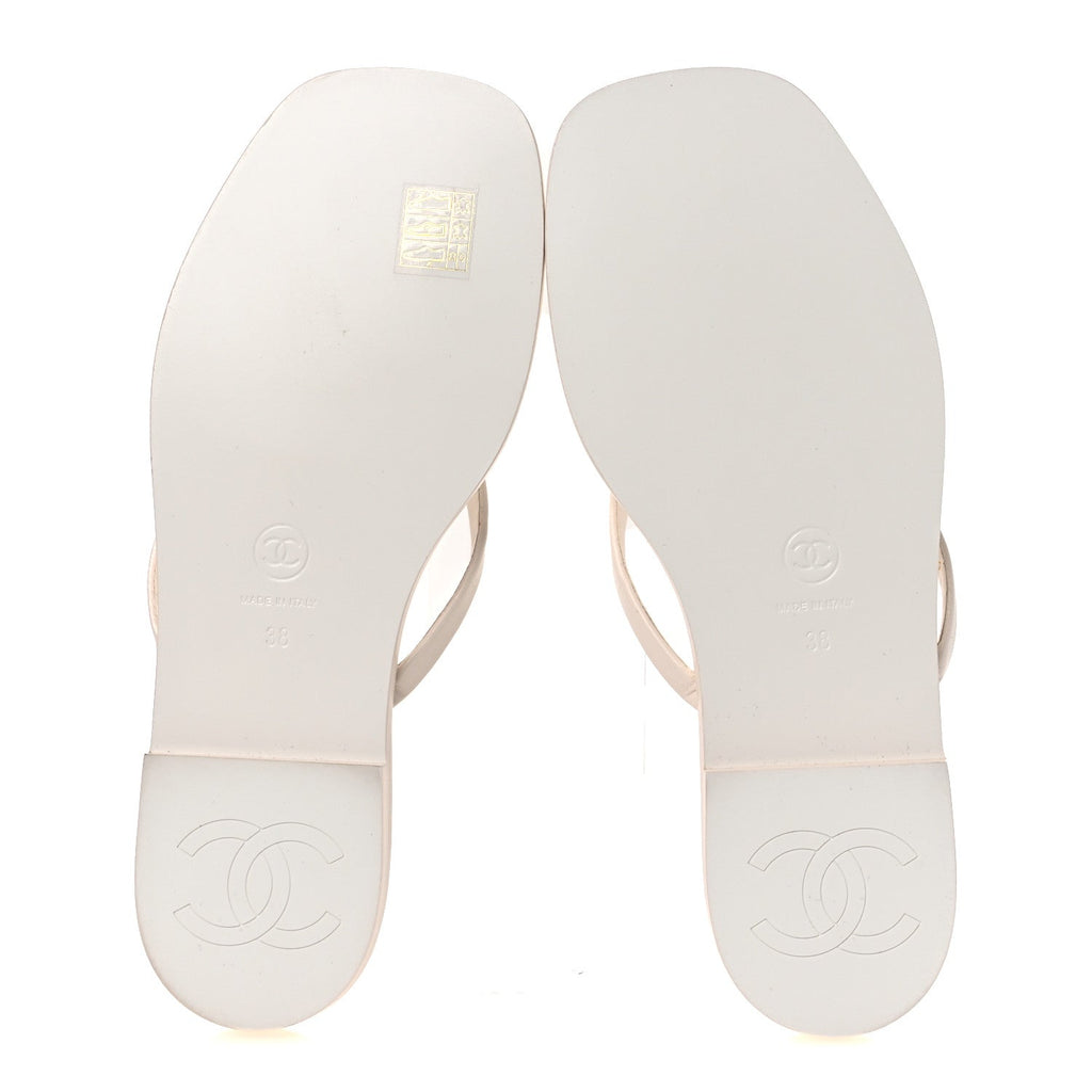 Goatskin CC Times Square Thong Sandals 38 Beige