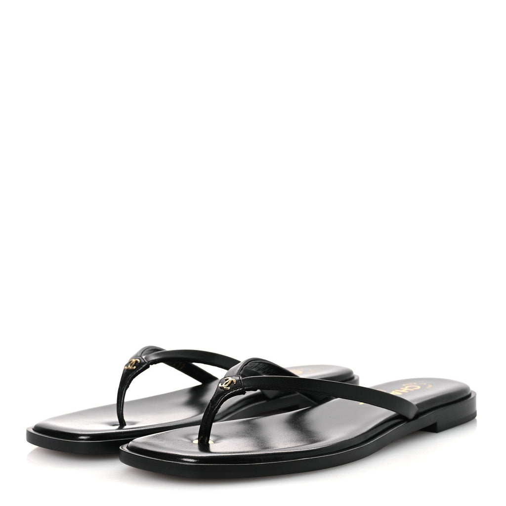 Goatskin CC Times Square Thong Sandals 38 Black