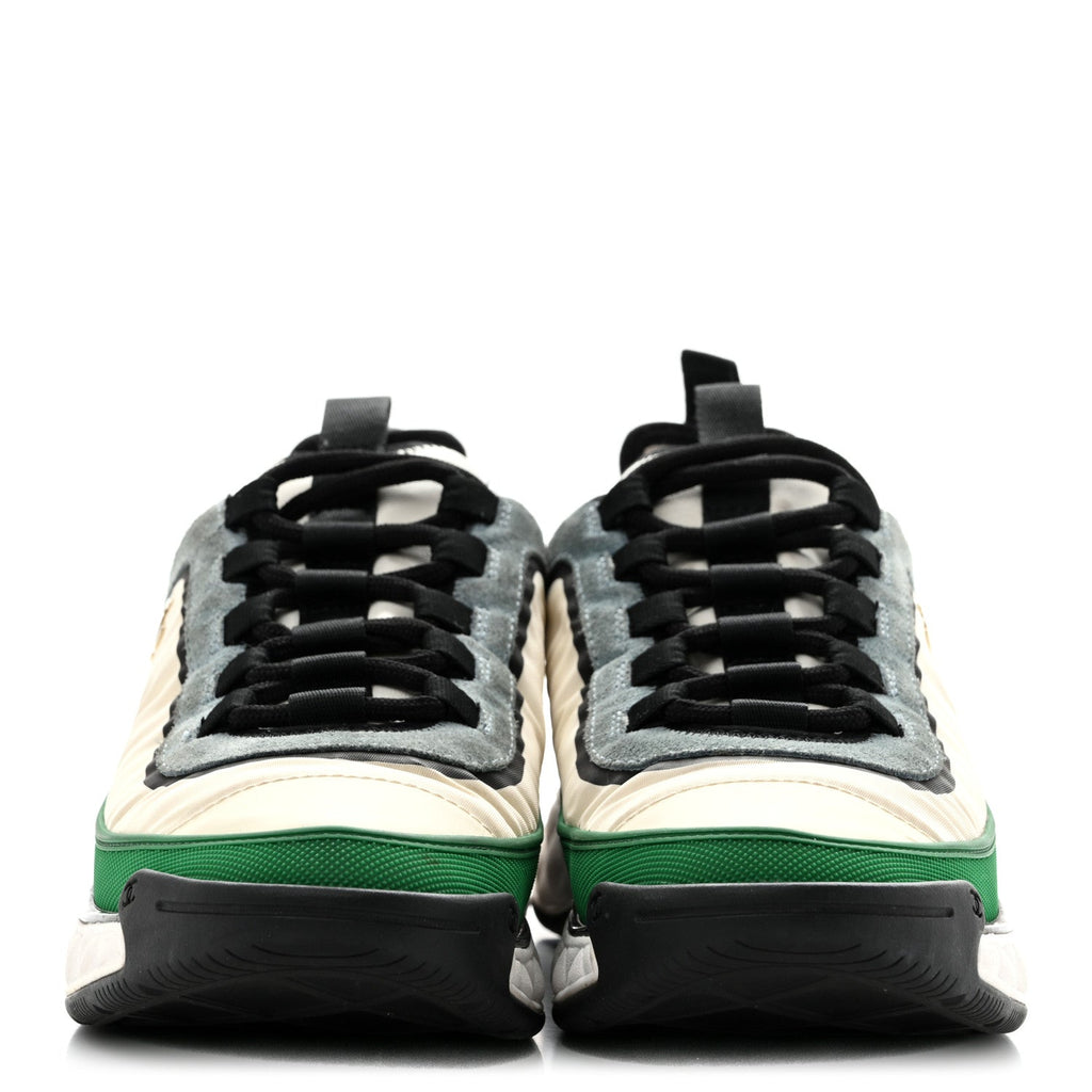 Suede Calfskin Mixed Fibers CC Sneakers 39.5 Ivory Green Light Blue