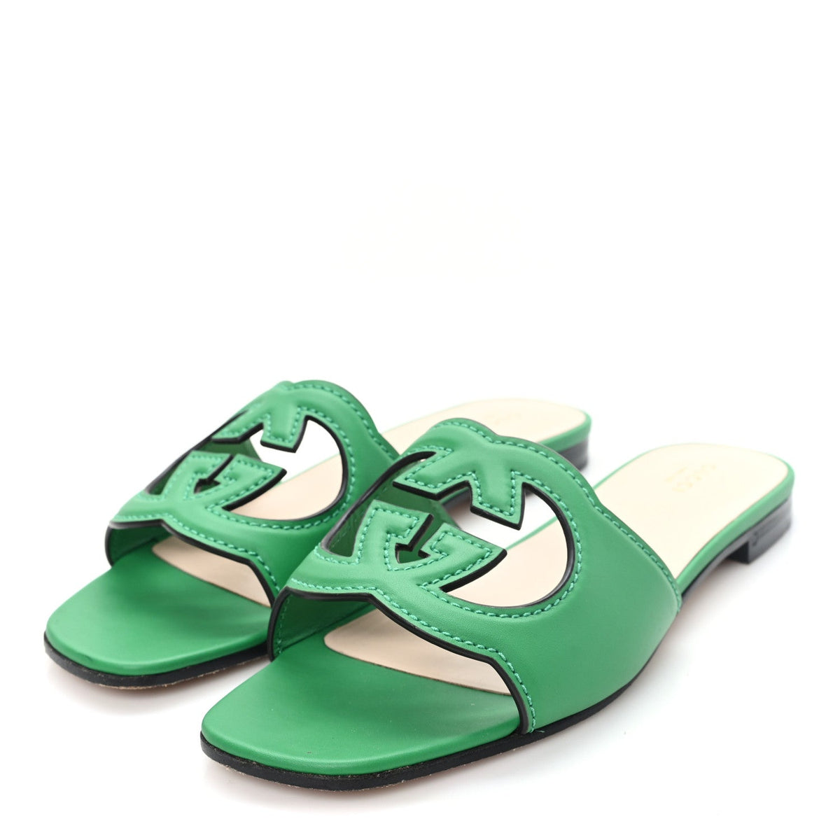 Cosmos Softy Calfskin Interlocking G Cut Out Slide Sandals 38.5 New Shamarock