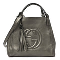 Metallic Pebbled Calfskin Small Soho Shoulder Bag Golden Beige