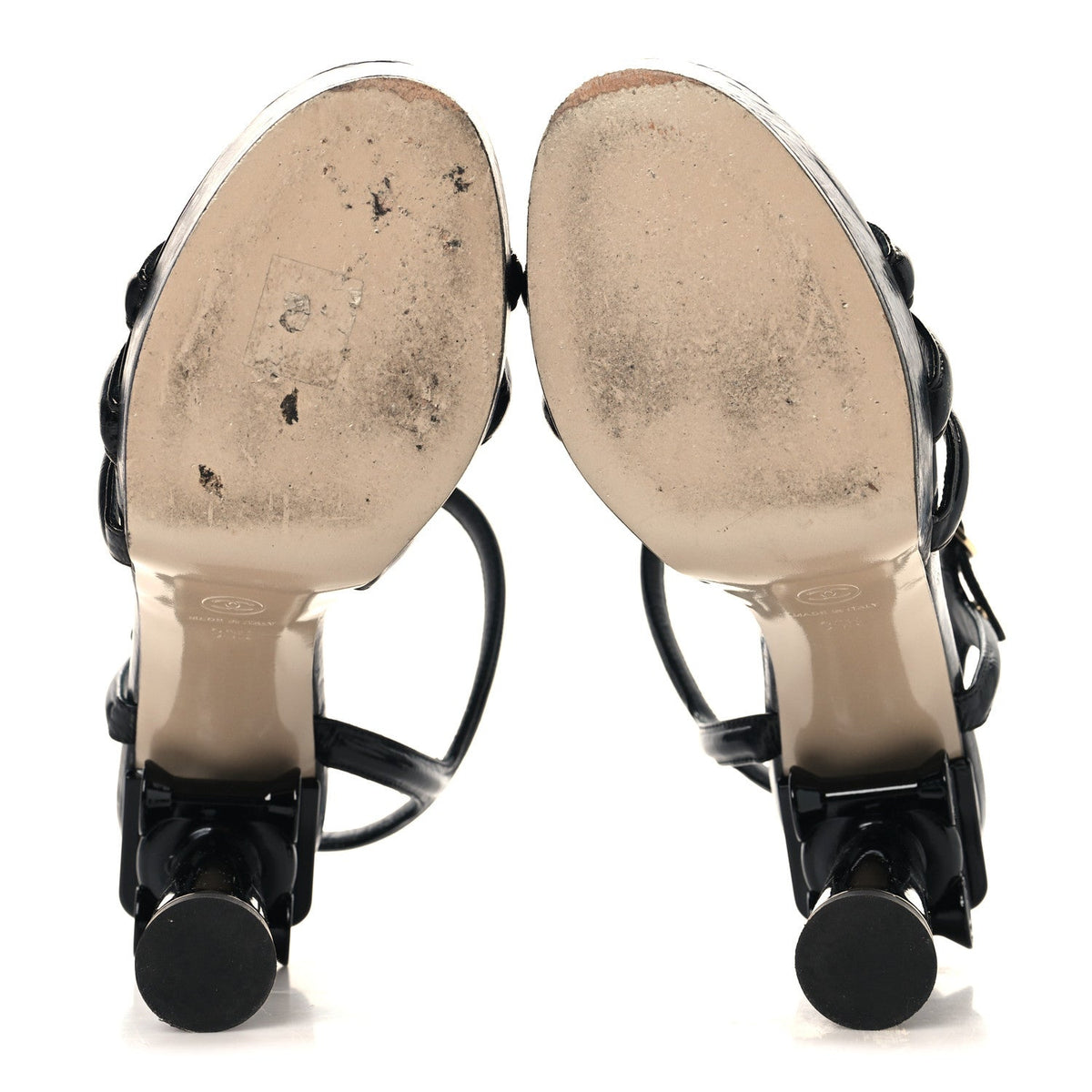 Patent Crumpled Calfskin Parthenon Platform Sandals 39.5 Black