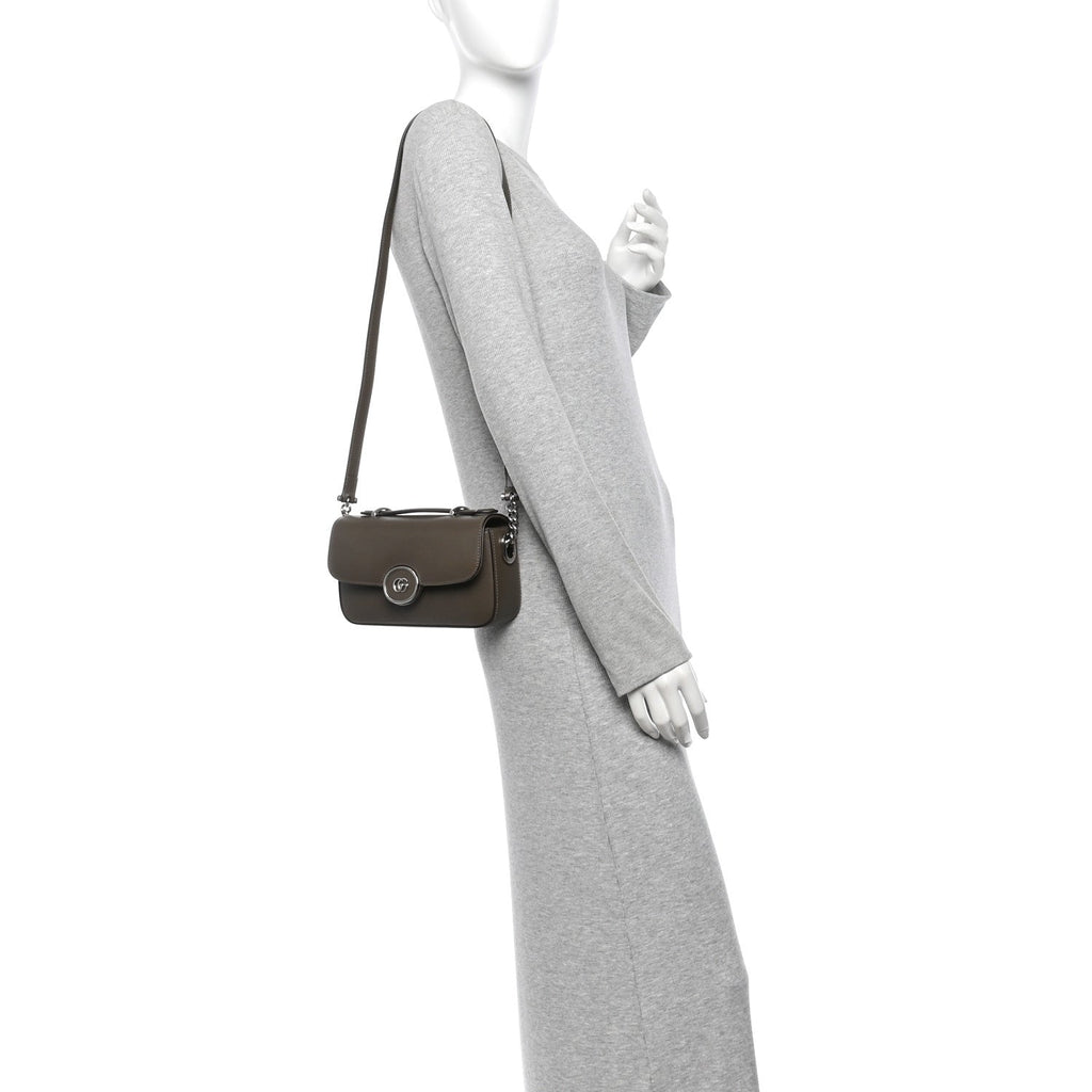 Senna Calfskin Petite GG Top Handle Shoulder Bag Brown