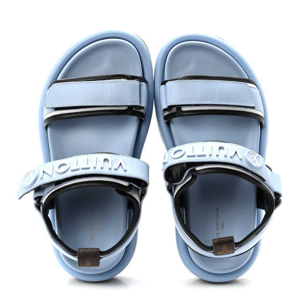 Calfskin Pool Pillow Flat Comfort Sandals 36 Blue
