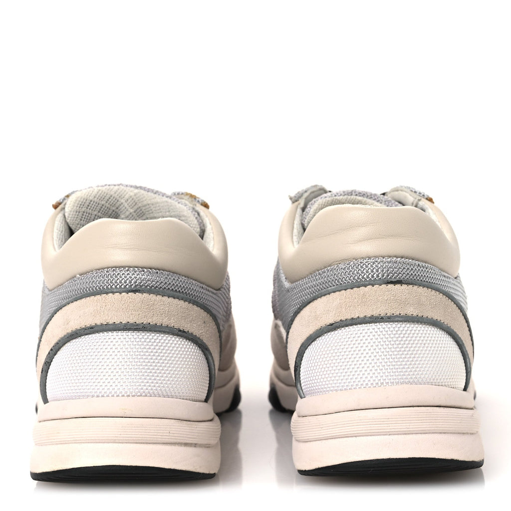 Mesh Suede Calfskin Grained Calfskin Womens CC Sneakers 37 Grey White