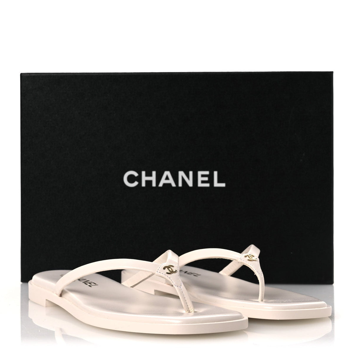Goatskin CC Times Square Thong Sandals 38.5 Beige