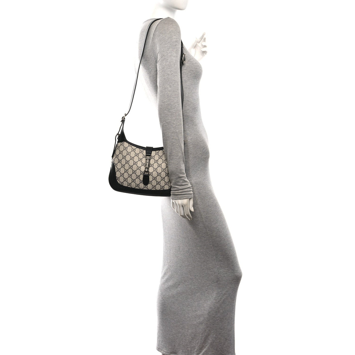 GG Supreme Monogram Textured Dollar Calfskin Web Small Jackie 1961 Hobo Beige Blue