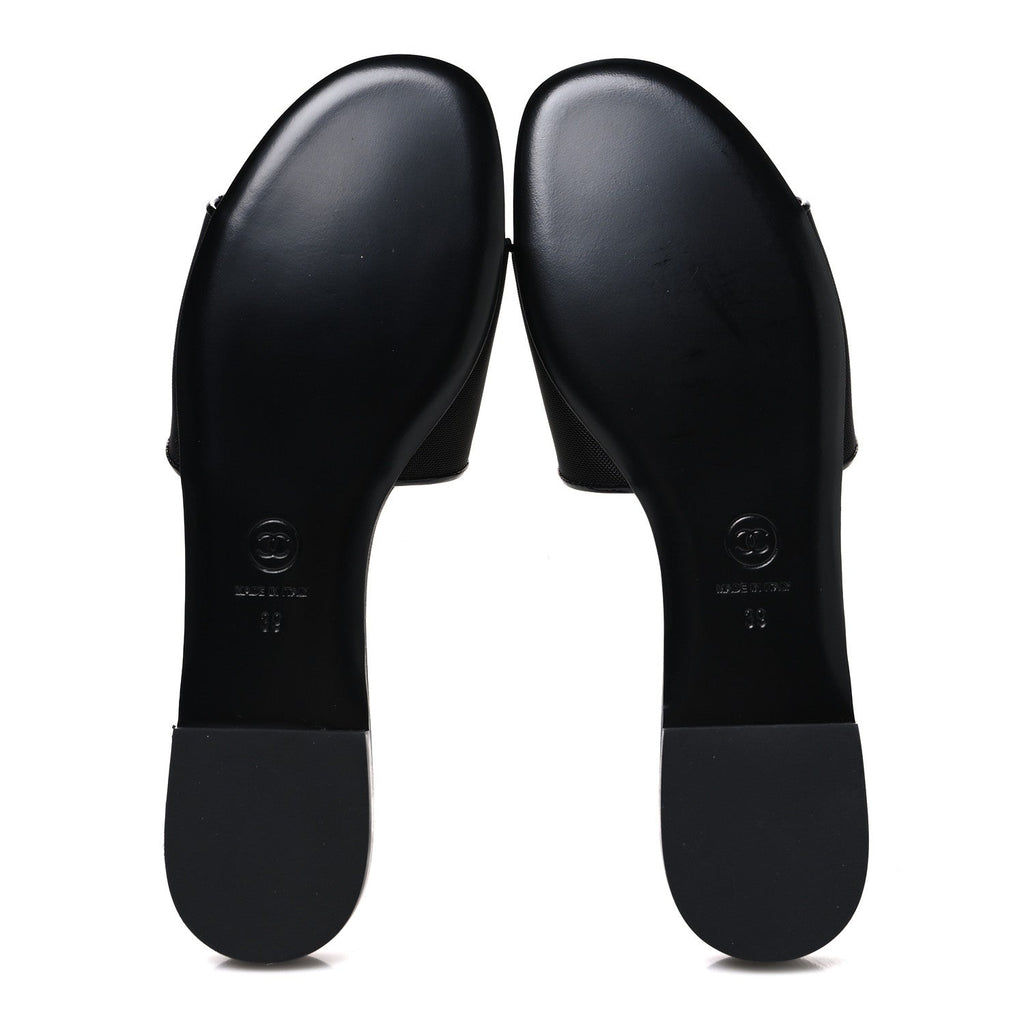 Mesh Patent Calfskin CC Mules 39 Black
