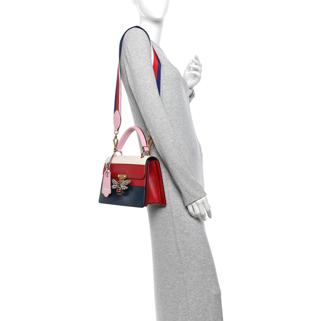 Calfskin Sylvie Web Small Queen Margaret Top Handle Bag Blue Agata Hibiscus Red Mystic White Sugar Pink