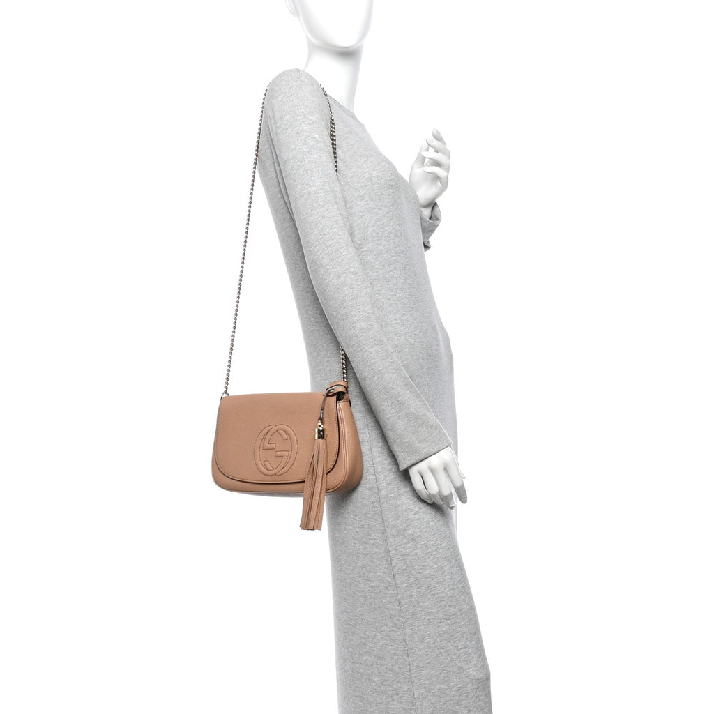 Pebbled Calfskin Medium Soho Flap Crossbody Camelia