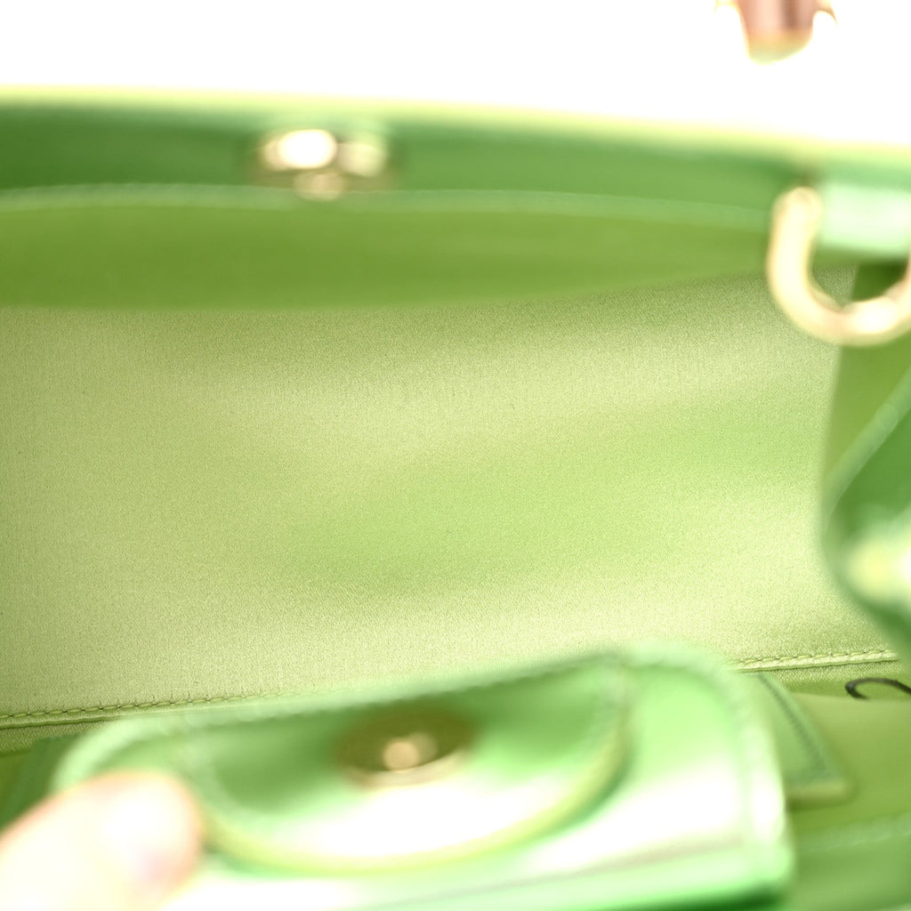Metallic Calfskin Sequin Mini Diana Tote Bag Green