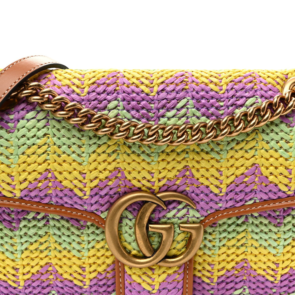 Calfskin Raffia Woven Small GG Marmont Shoulder Bag Multicolor