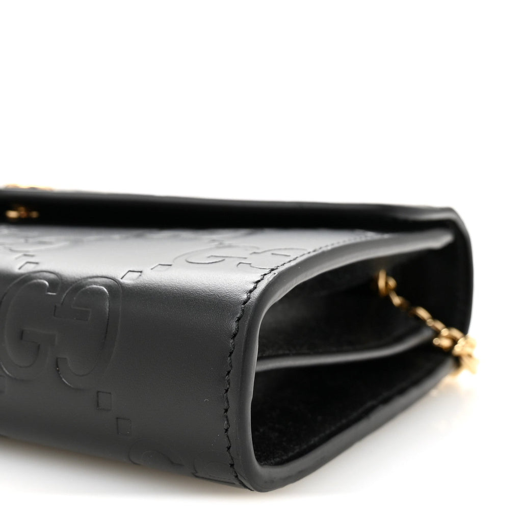 Calfskin GG Debossed Chain Wallet Black