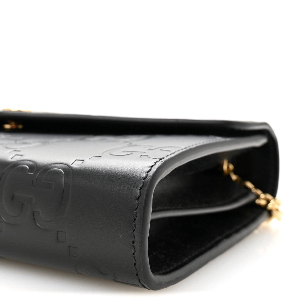 Calfskin GG Debossed Chain Wallet Black
