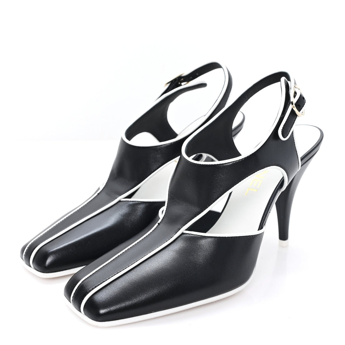 Lambskin CC Slingback Pumps 38 White Black